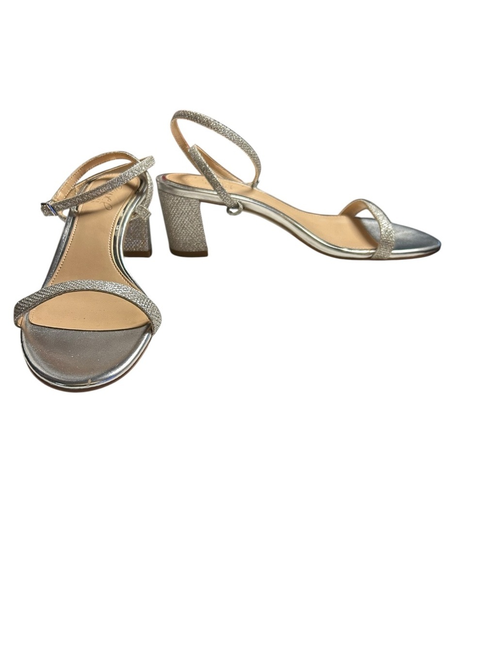 Jewel Badgley Mischka Danni II Low Block Heel Girls  6.5 Silver Glitter Sandals